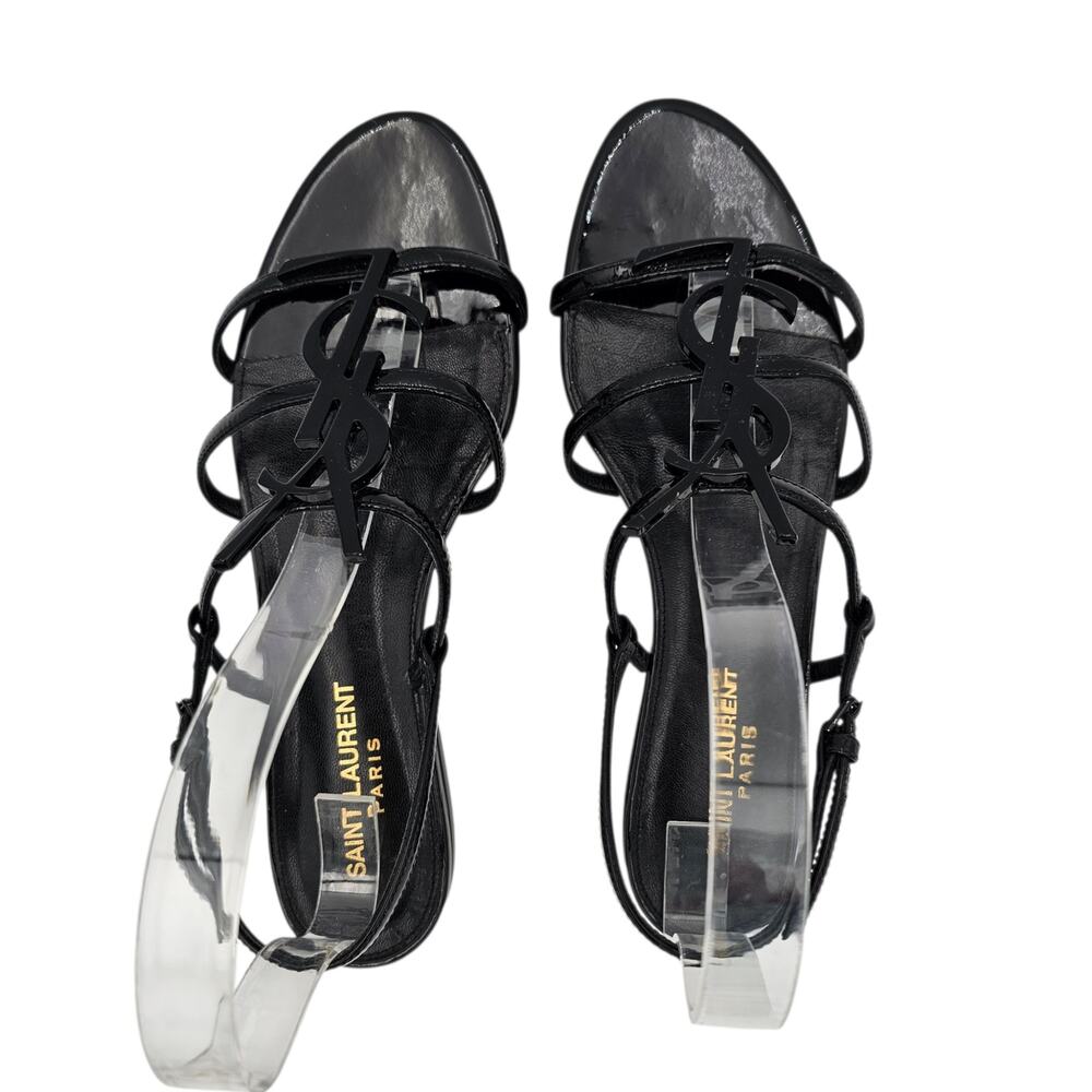 Saint Laurent YSL Cassandra Flat Strap Sandal Black Patent Leather Size 37 US 7 - Picture 4 of 11